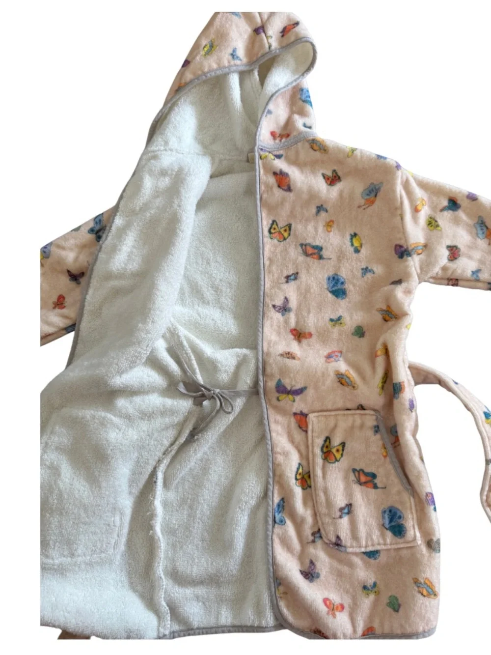 🦋 Timo & Violet Butterfly Hooded Bathrobe 1-2Y Velour Terry